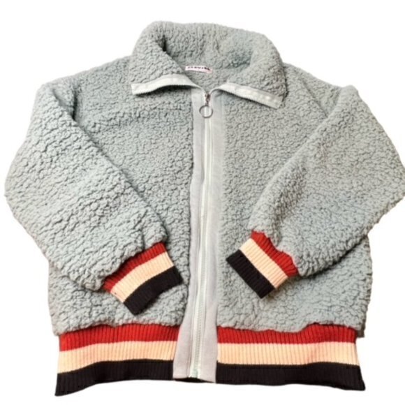 BUNDLE 3 FOR $18-Ecowish Women Small Pale Green Faux Fuzzy Sherpa Collar Bomber - Picture 2 of 13